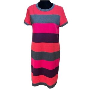 Calvin Klein Multi Color Stripe Short Sleeve Sweater Dress, Gray Pink, Size M
